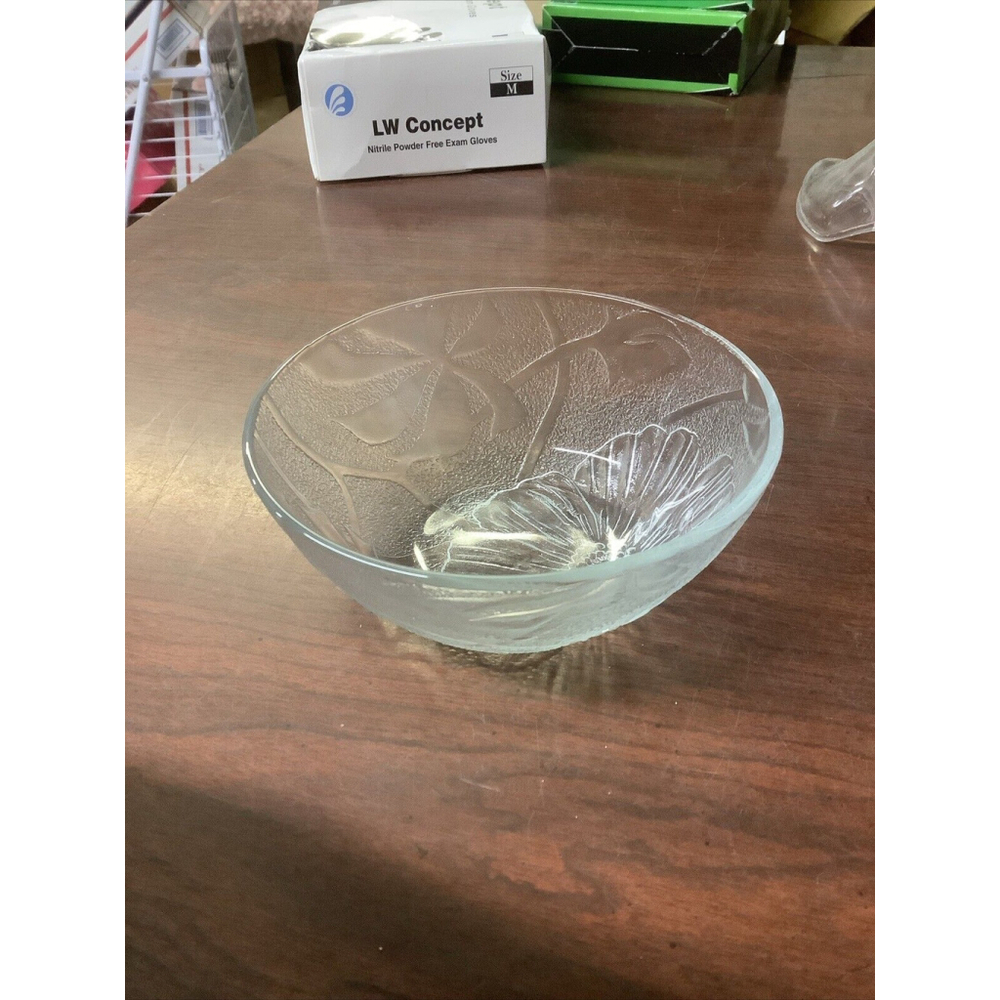 KIG Indonesia Hibiscus Clear Pattern Clear Glass Bowl 4 3/4”